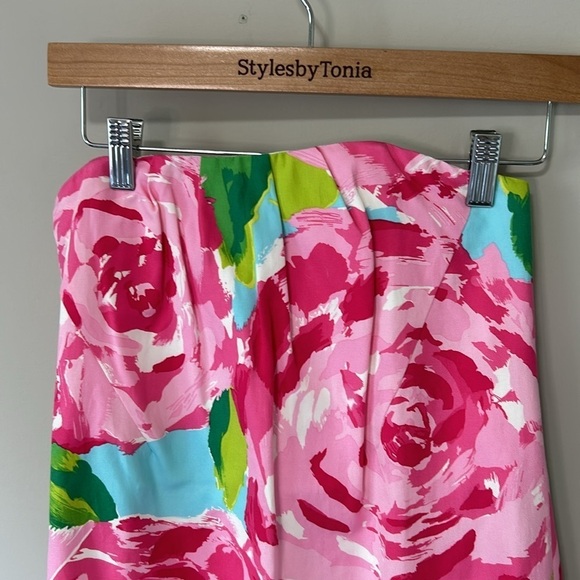 Lilly Pulitzer Keetan Dress First Impressions Pink Roses Holy Grail Strapless 0 - Picture 3 of 14